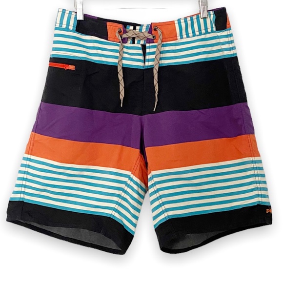 Patagonia Men's Wavefarer® Board Shorts Orange Blue Purple Colorblock Stripe 33